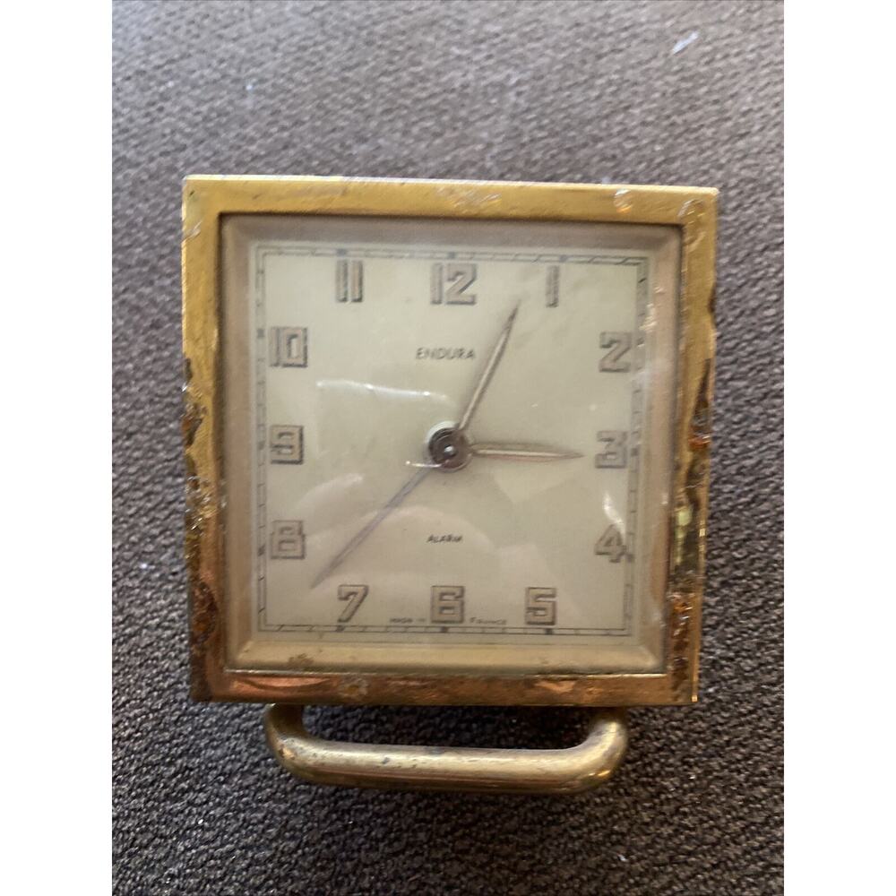 Vintage Endura Travel Alarm Clock Gold France Wind-up Gold Parts Or Repair Only